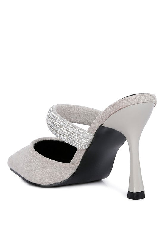 Diamante Strap Heeled Mules