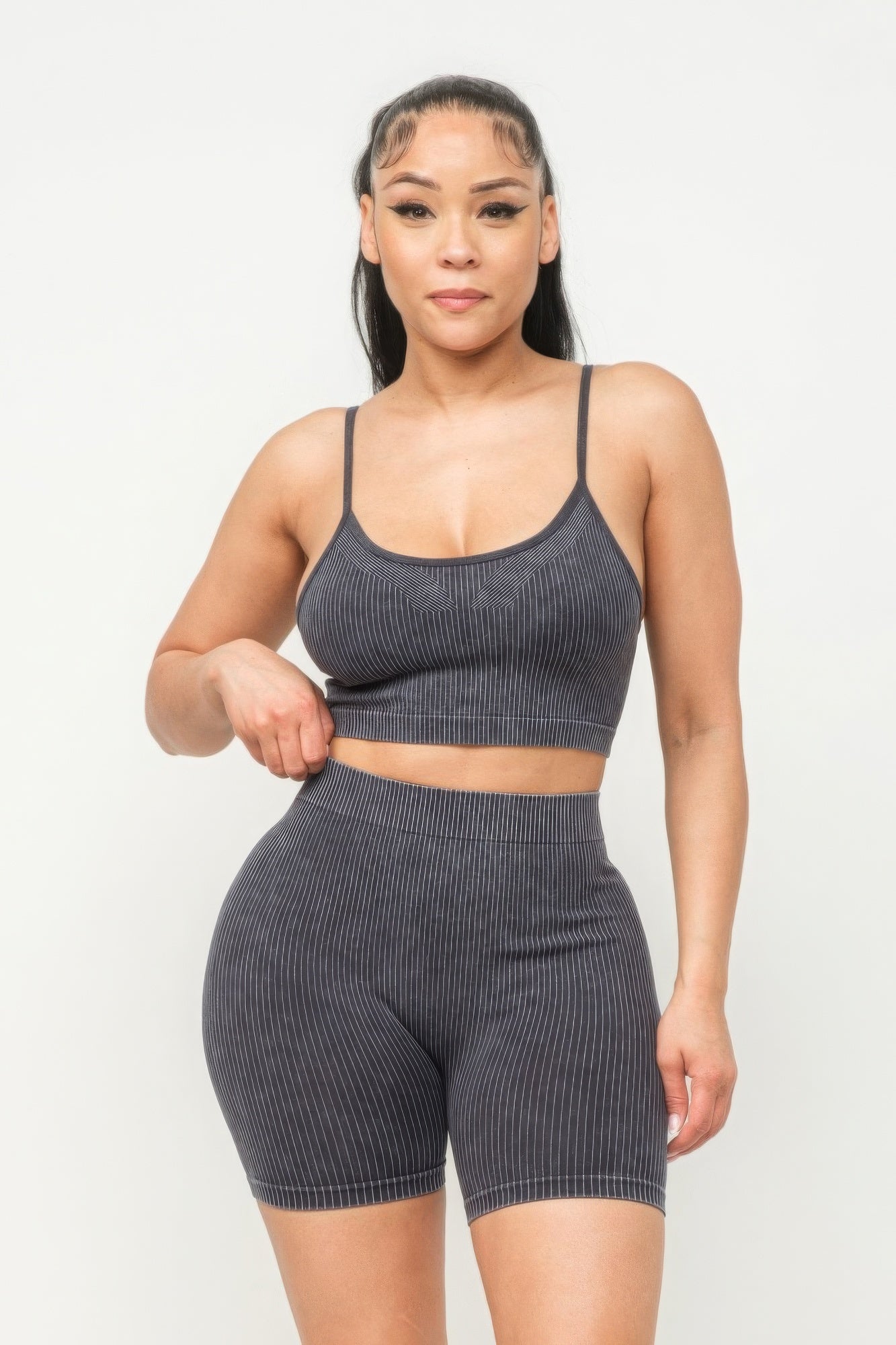Washed Seamless Basic Tank Top & Shorts Set