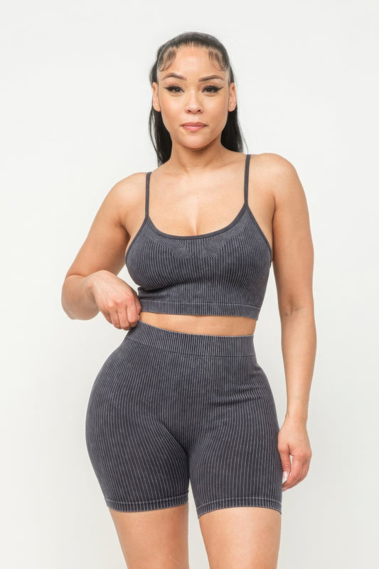 Washed Seamless Basic Tank Top & Shorts Set