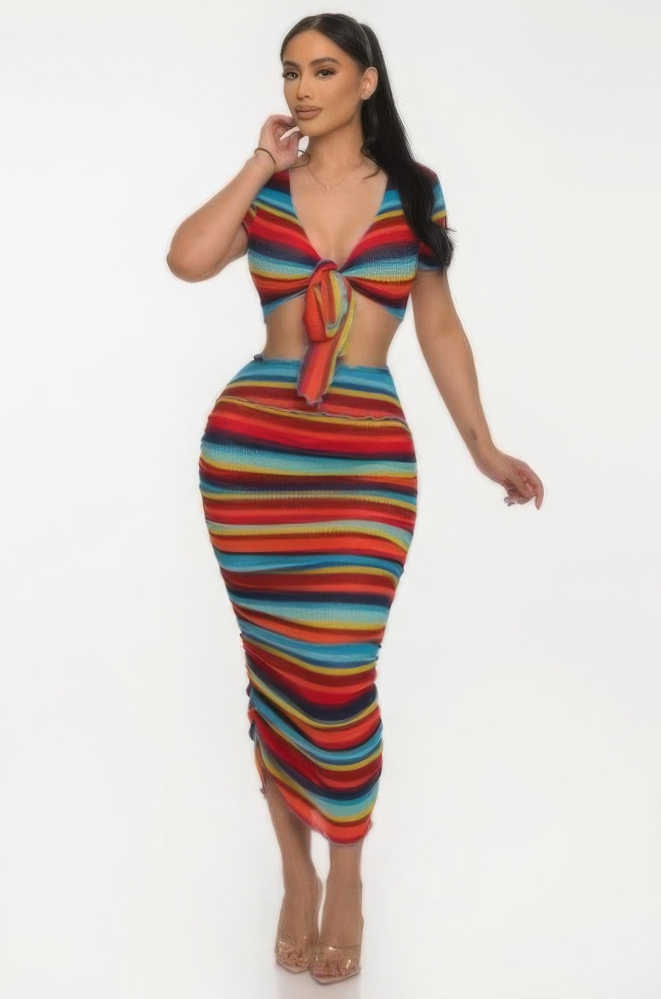 Striped Beach Sarong Skirt Set