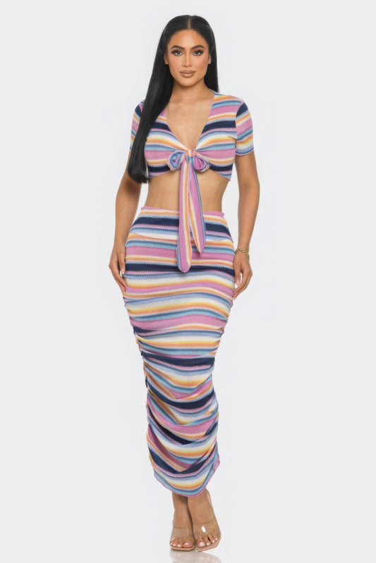 Striped Beach Sarong Skirt Set