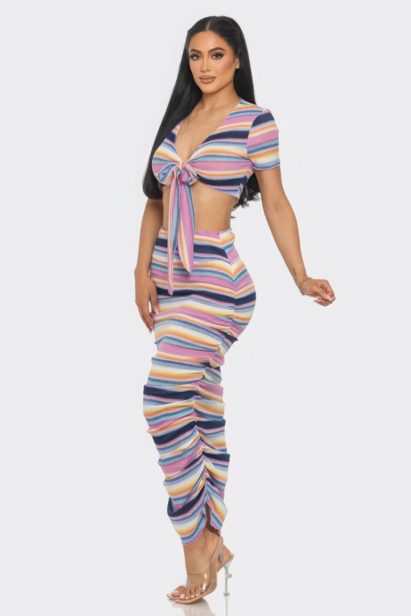 Striped Beach Sarong Skirt Set