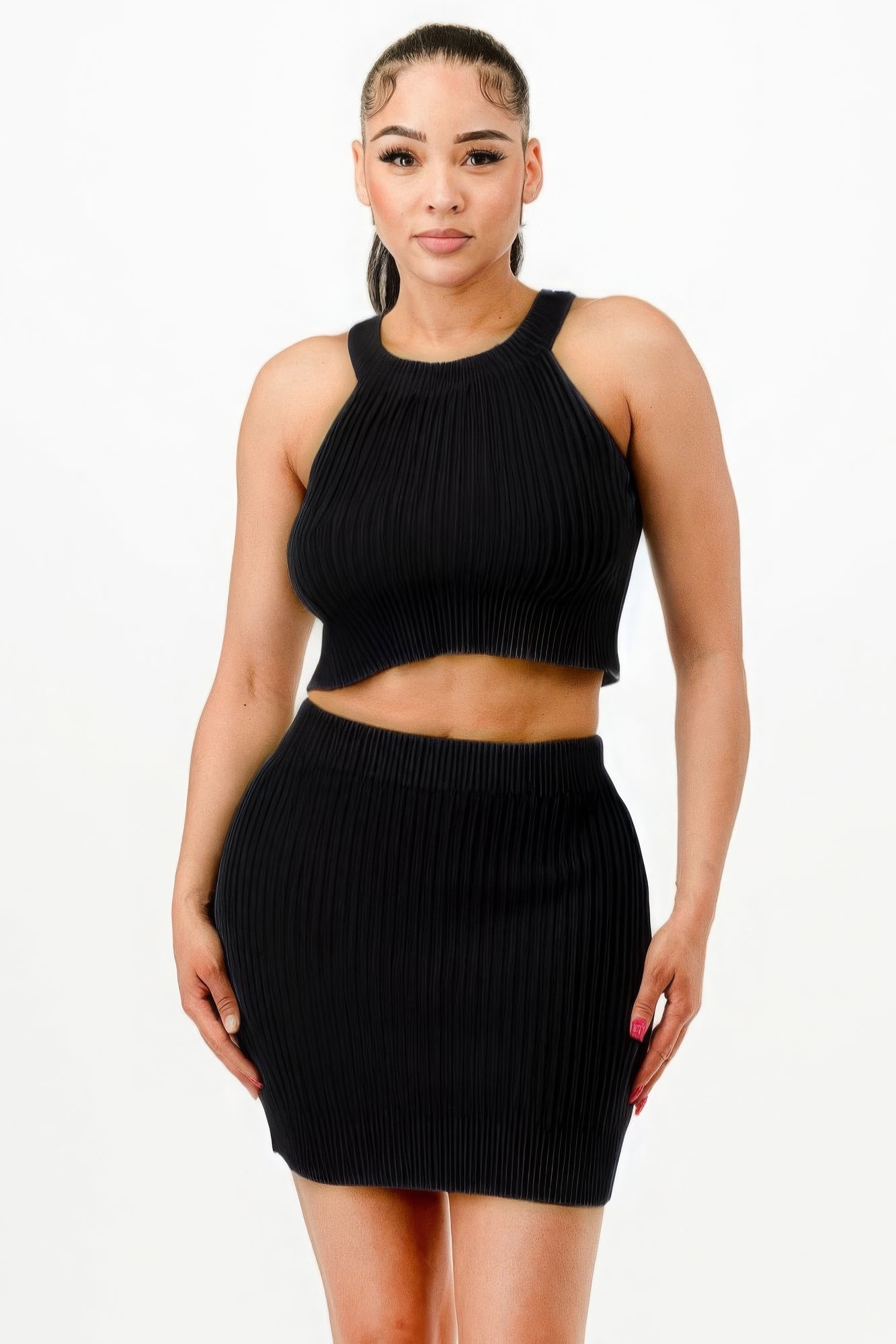 Ribbed Crop Top and Mini Skirt Set