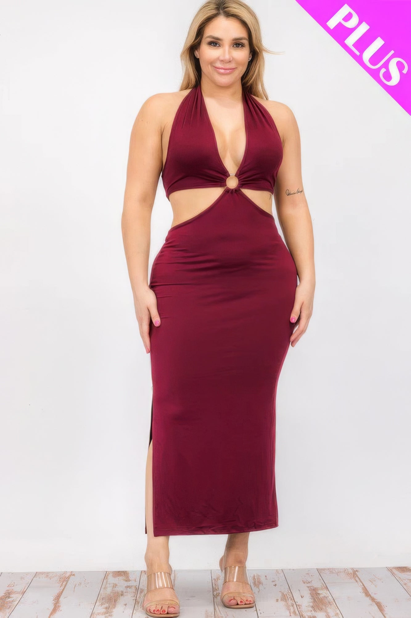 Curve Cut-Out Halter Open Back Midi Dress