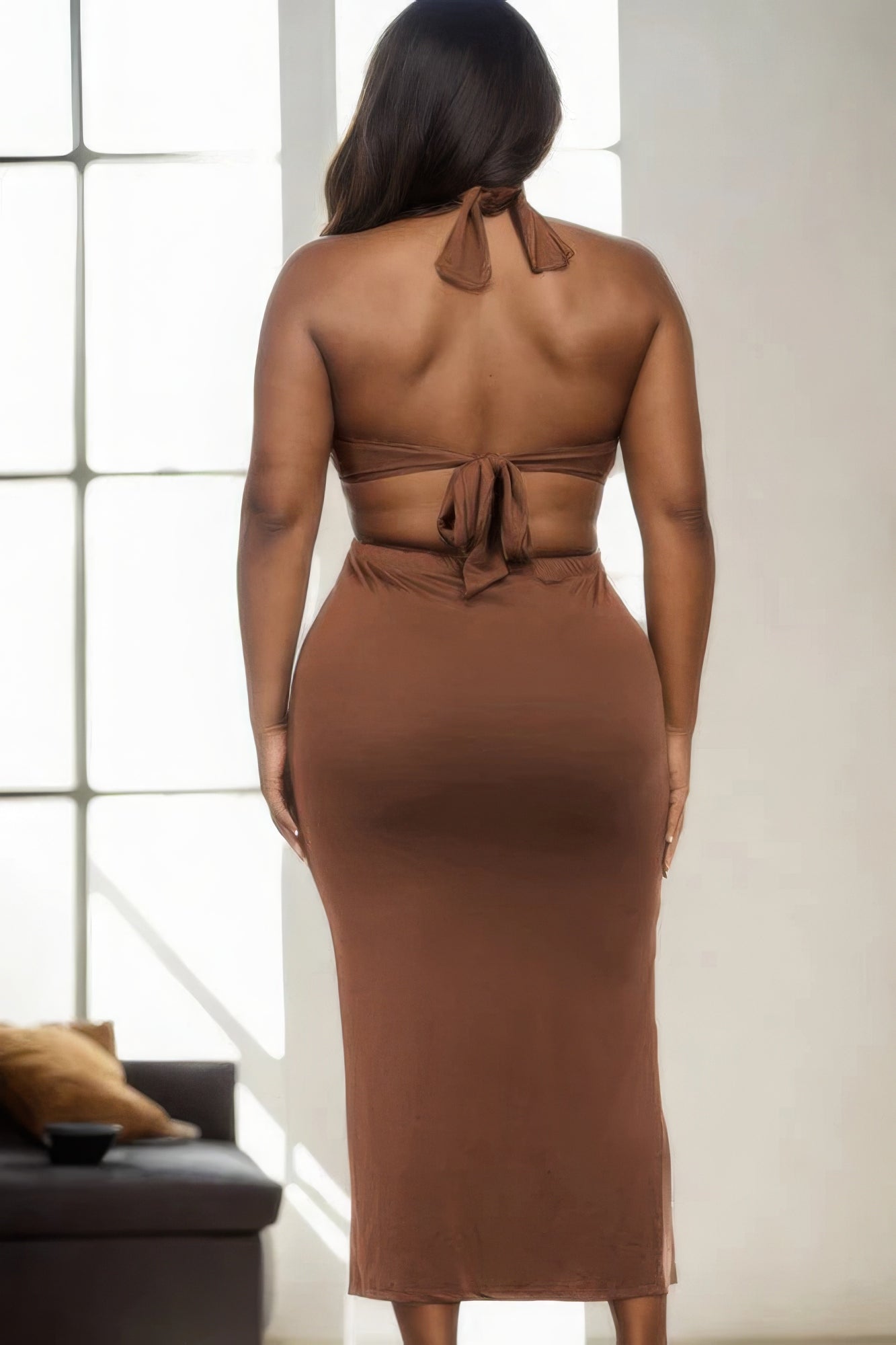 Curve Cut-Out Halter Open Back Midi Dress