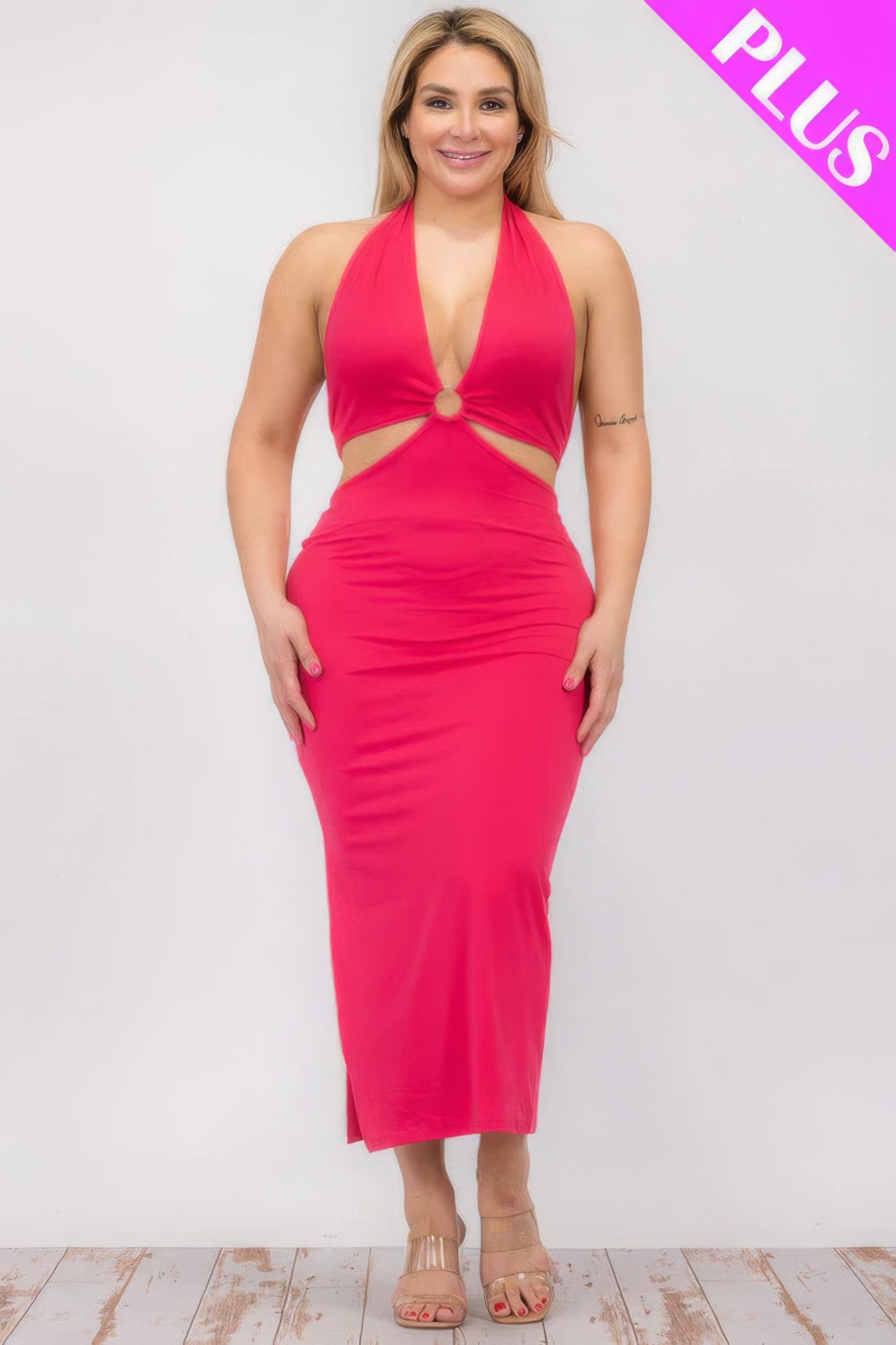 Curve Cut-Out Halter Open Back Midi Dress
