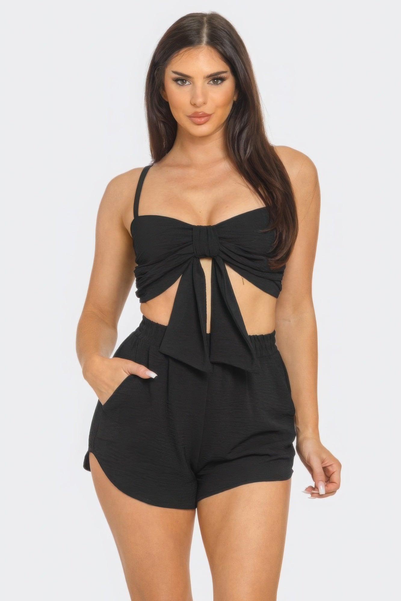 Oversized Bow Twisted Top & Shorts Set