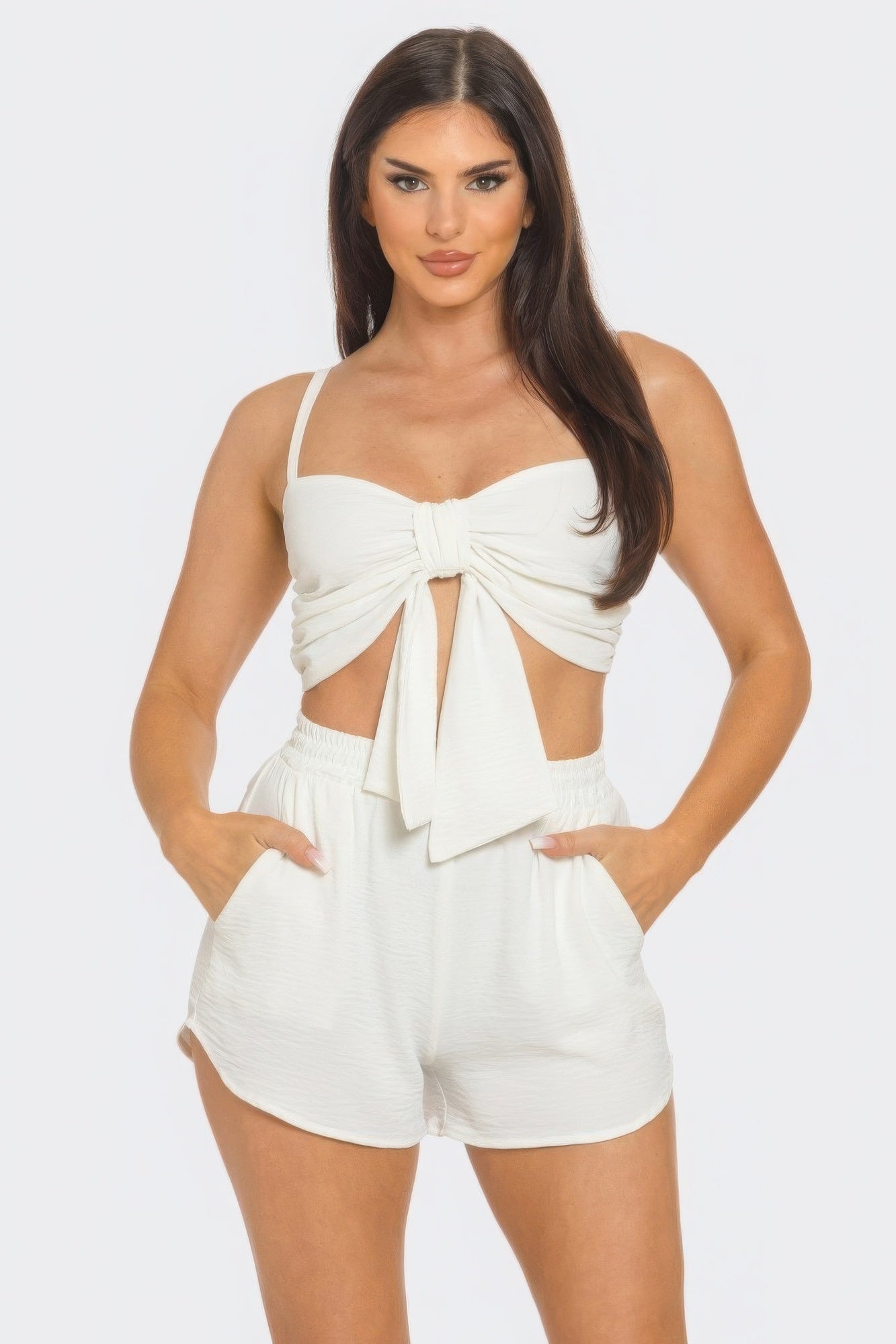 Oversized Bow Twisted Top & Shorts Set