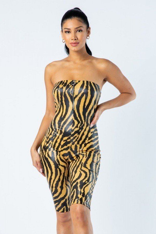 Zebra Print Tube Top Romper