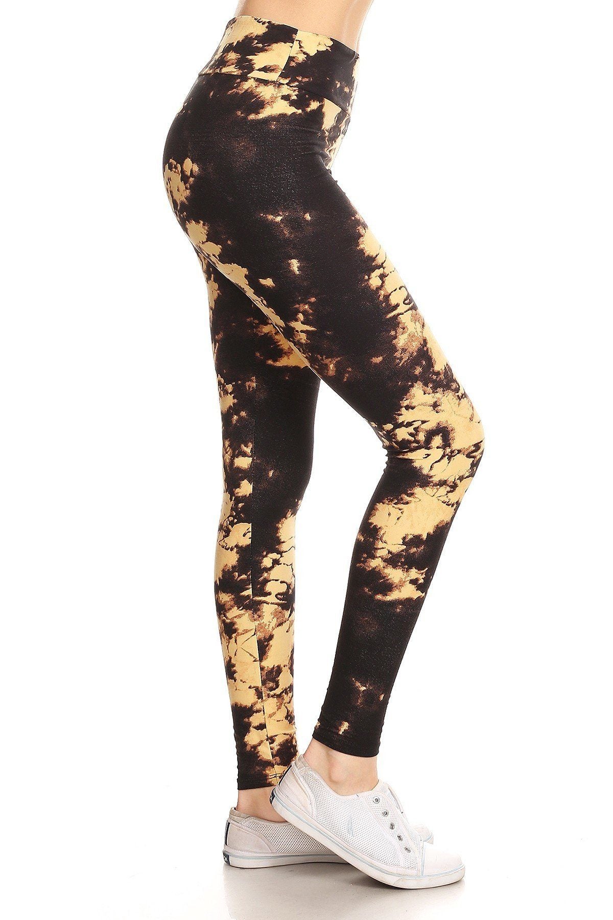 Yoga Style High Waist Leggings - Tie-Dye Brown