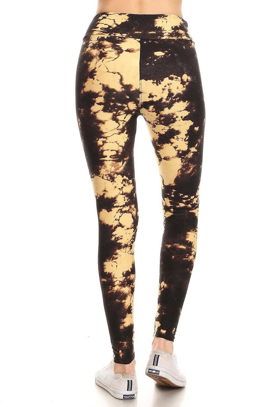 Yoga Style High Waist Leggings - Tie-Dye Brown