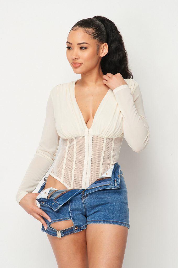 Mesh Low Cut Corset Bodysuit