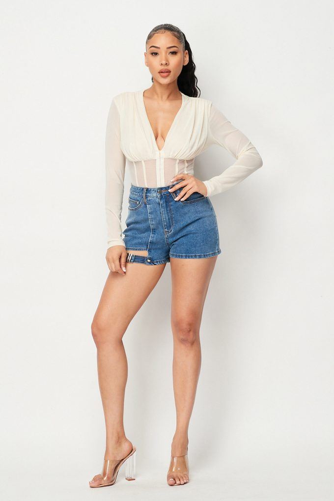 Mesh Low Cut Corset Bodysuit