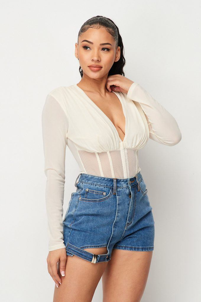 Mesh Low Cut Corset Bodysuit