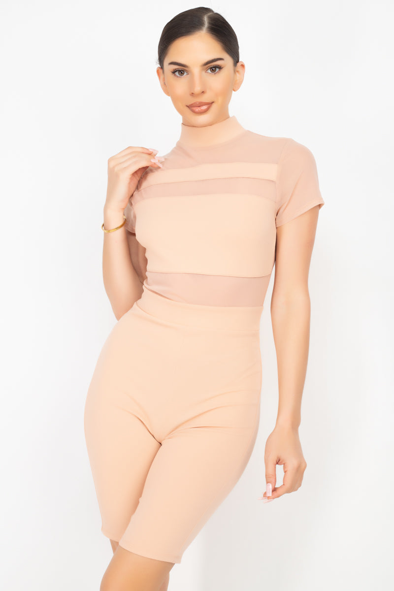 Mesh Mock Neck Romper