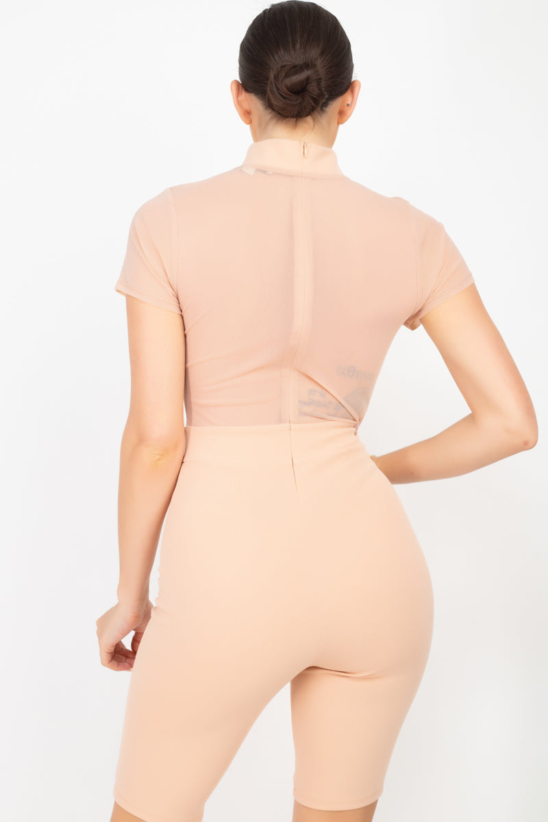 Mesh Mock Neck Romper