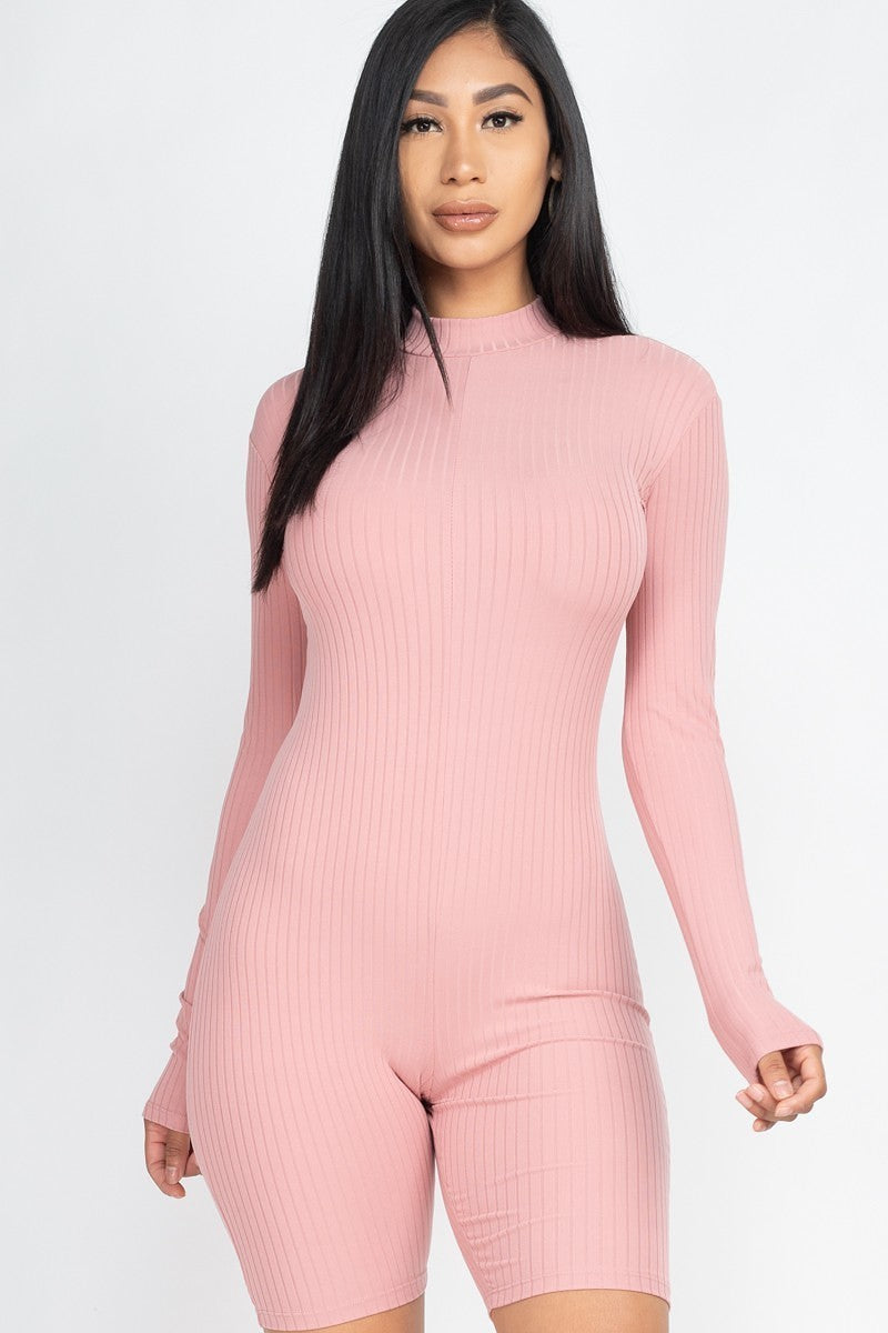 Ribbed Long Sleeve Knit Romper