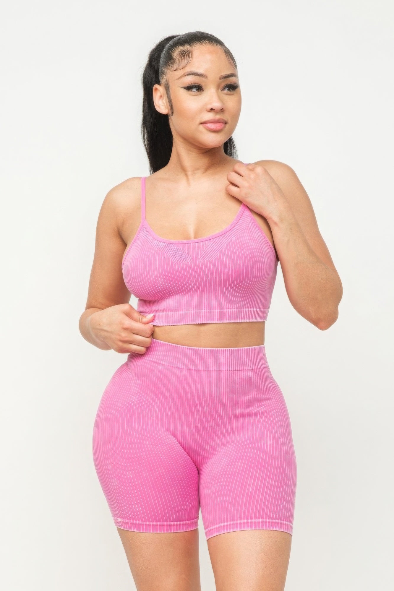 Washed Seamless Basic Tank Top & Shorts Set