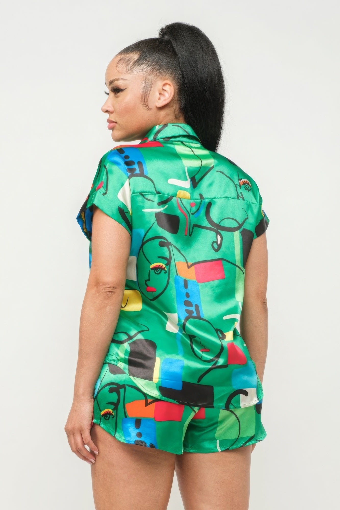 Abstract Print Button Down Top & Shorts Set