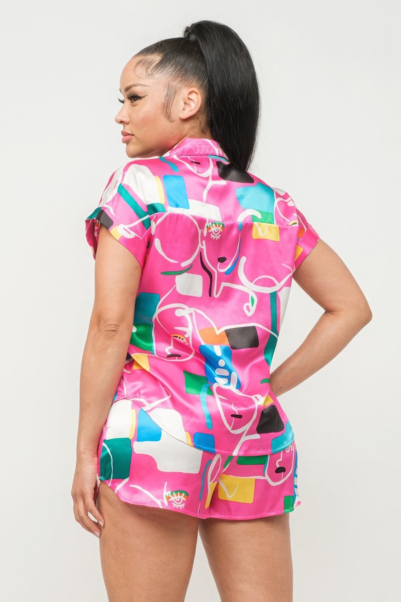 Abstract Print Button Down Top & Shorts Set