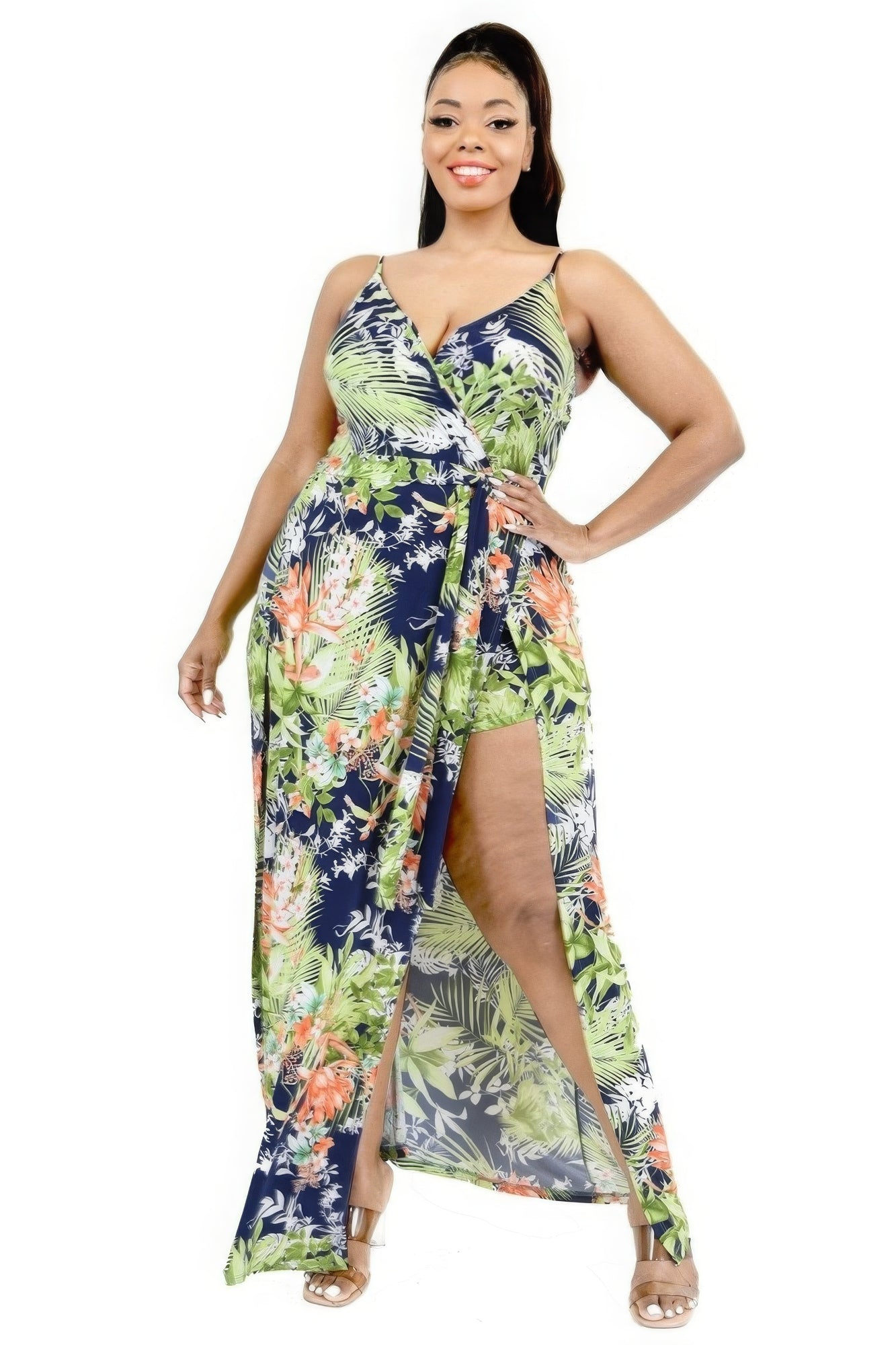 Curve Tropical Leaf Maxi Dress