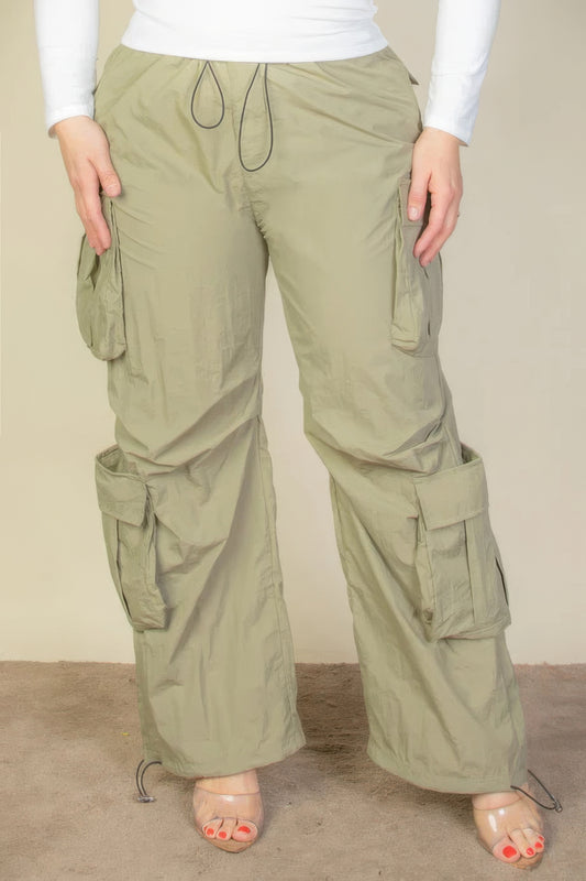 Curve Drawstring Cargo Parachute Pants