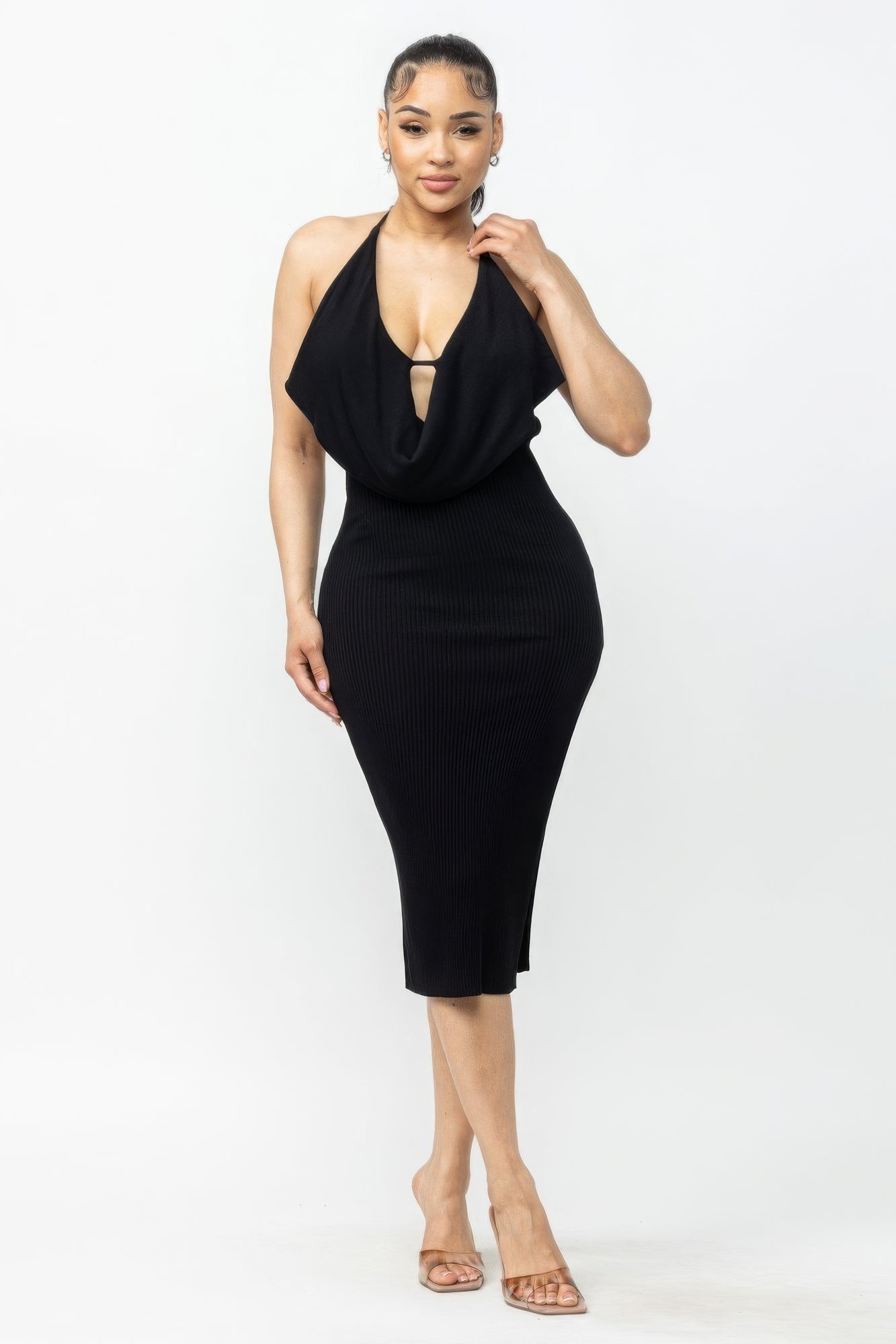 Halter Drape Midi Dress