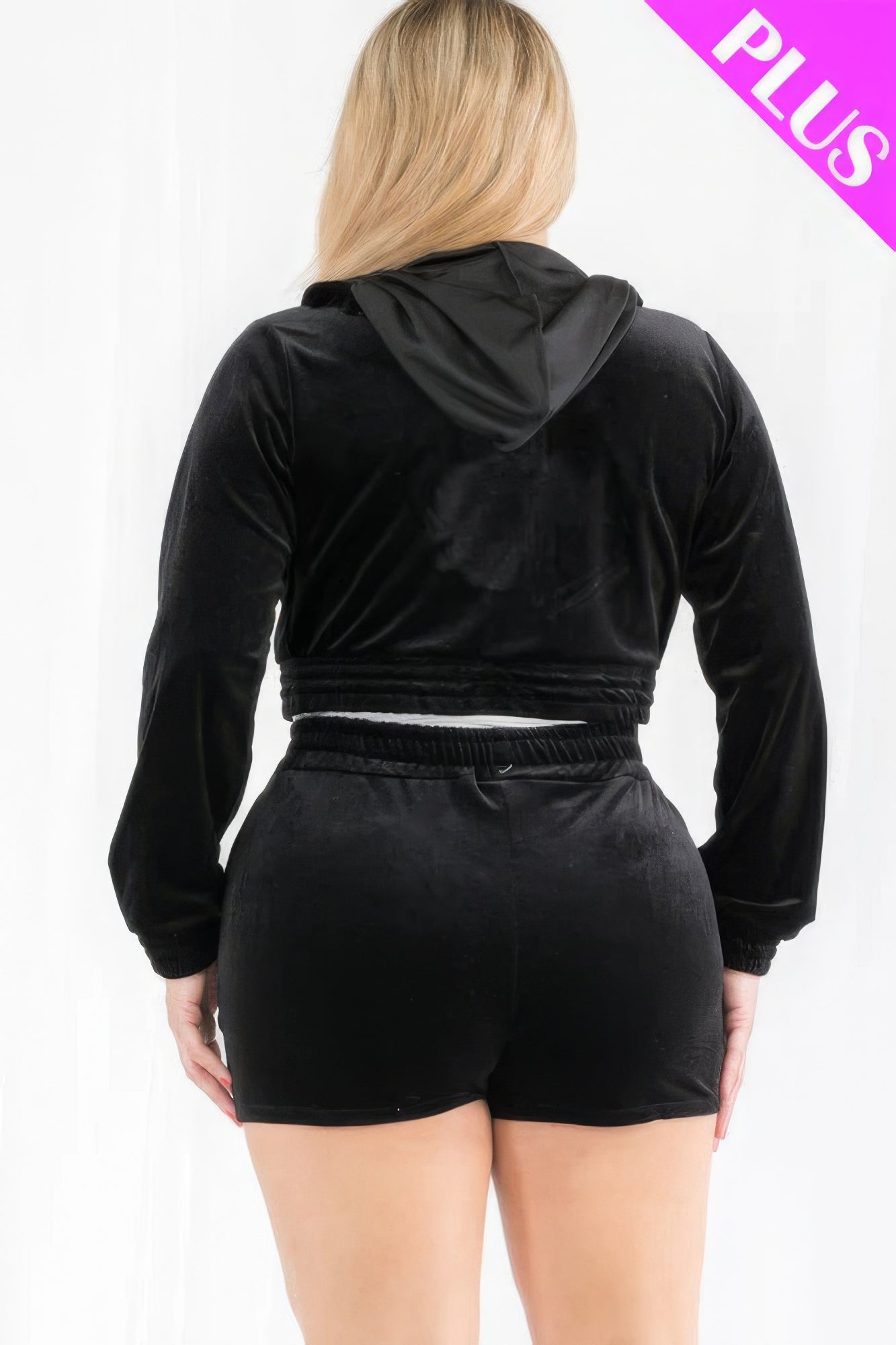 Curve Velour Crop Hoodie And Shorts Set