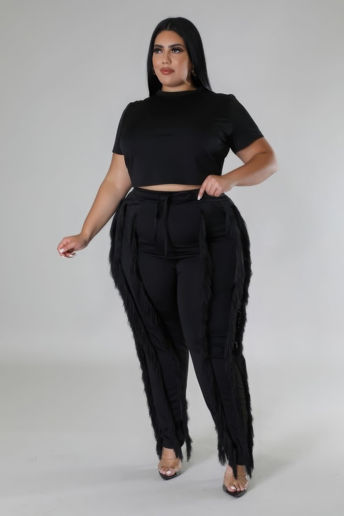 Curve Crop Top & Fringe Pants Set