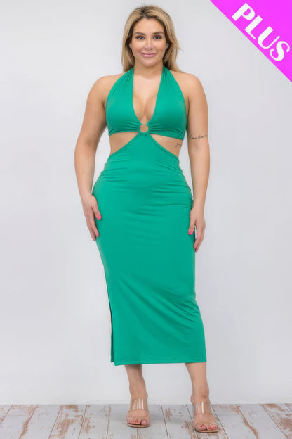 Curve Cut-Out Halter Open Back Midi Dress