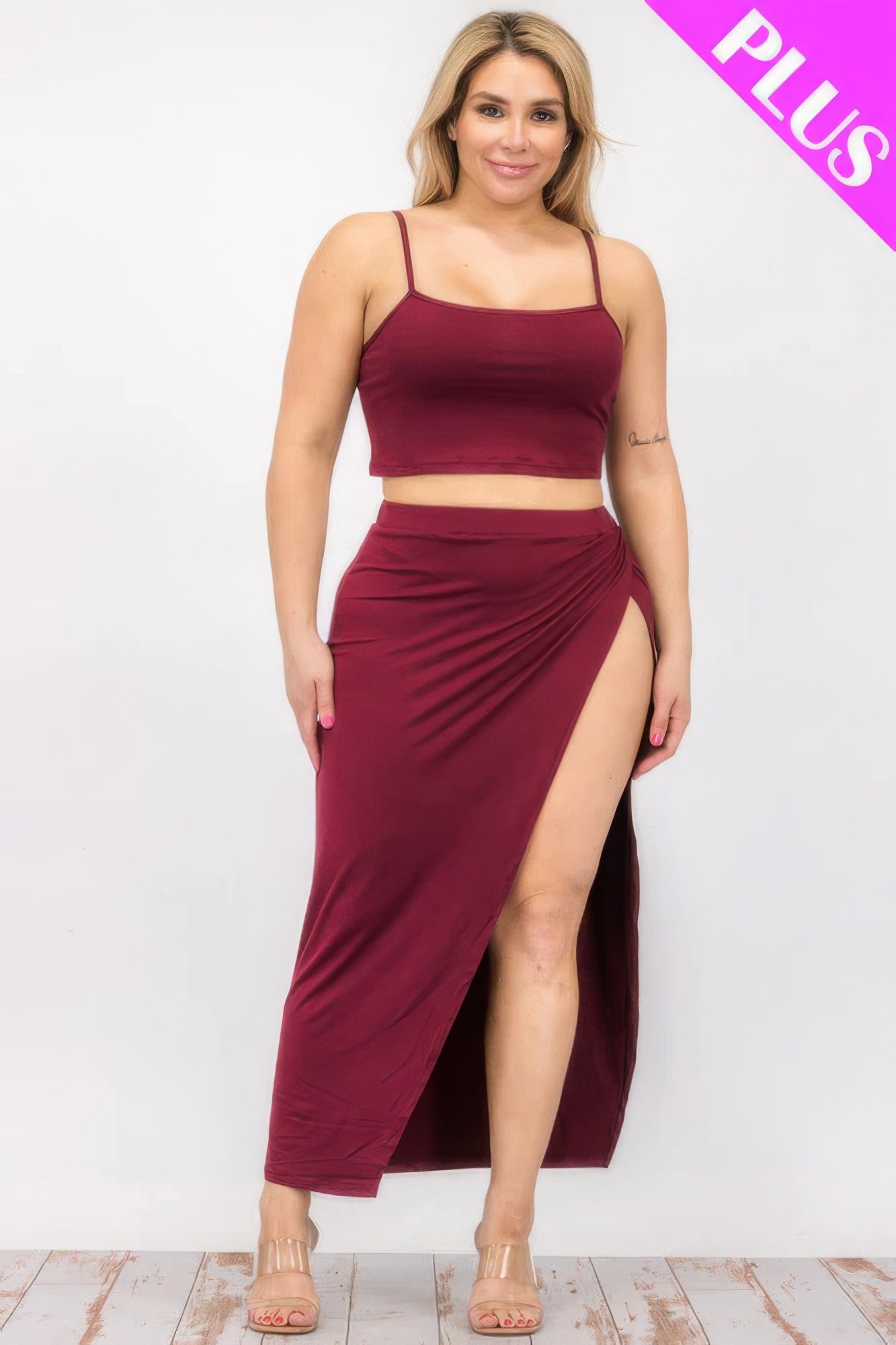 Curve Crop Cami & Split Thigh Maxi Skirt Set