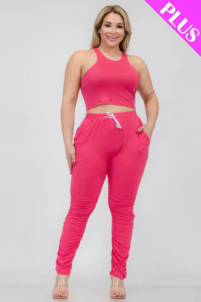 Curve Crop Tank Top & Ruched Drawstring Pants Set