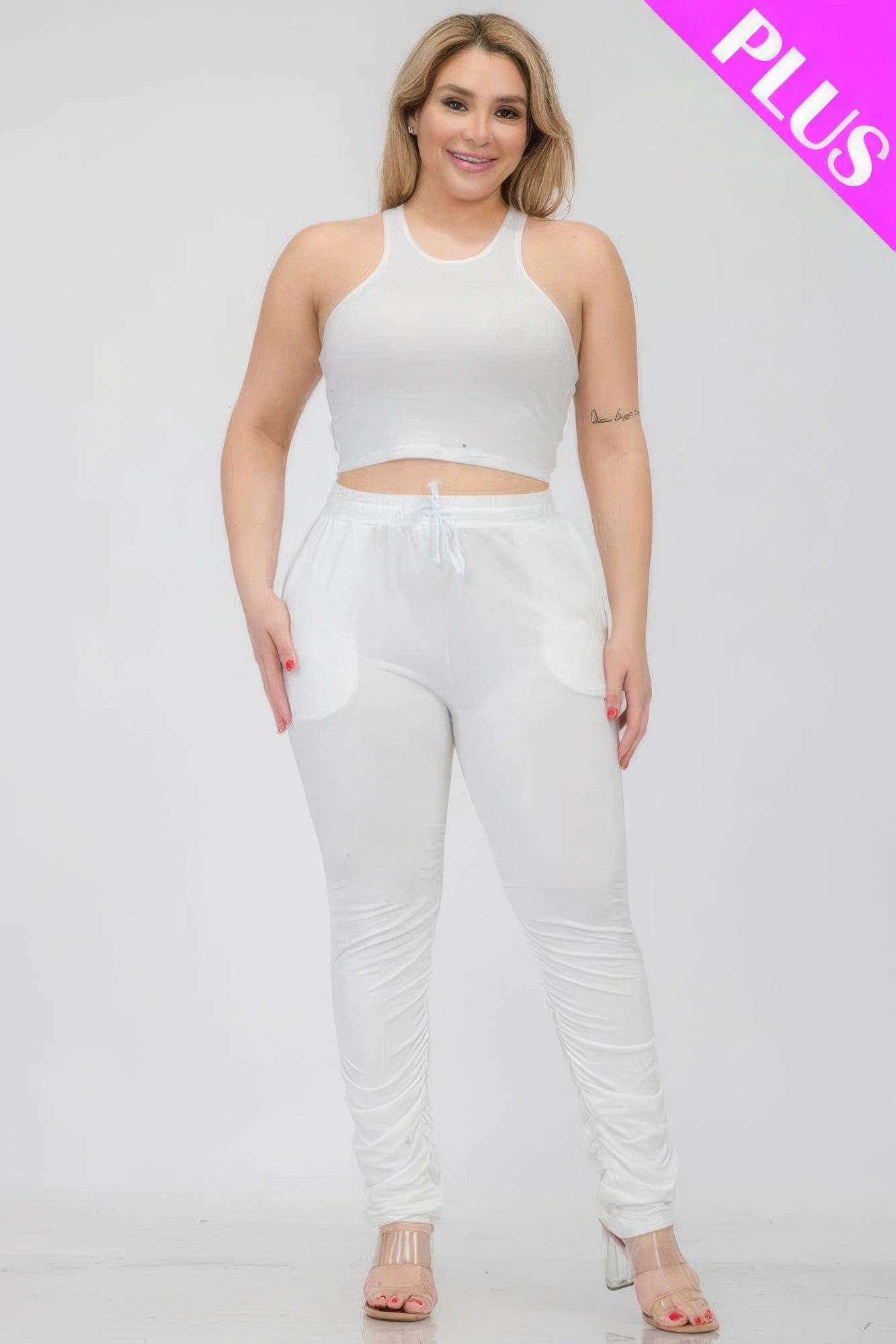 Curve Crop Tank Top & Ruched Drawstring Pants Set