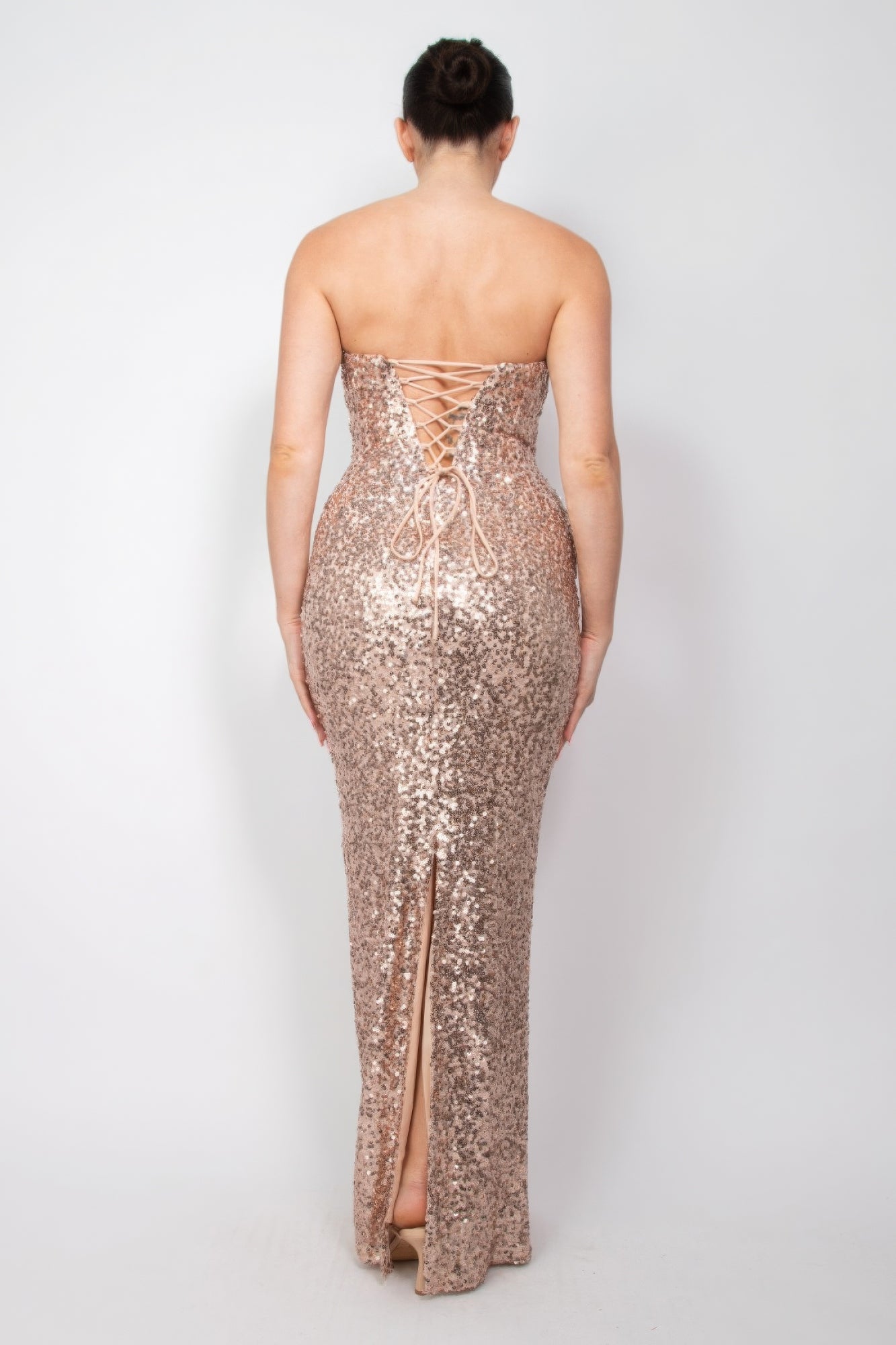 Sequin Crisscross Strapless Dress