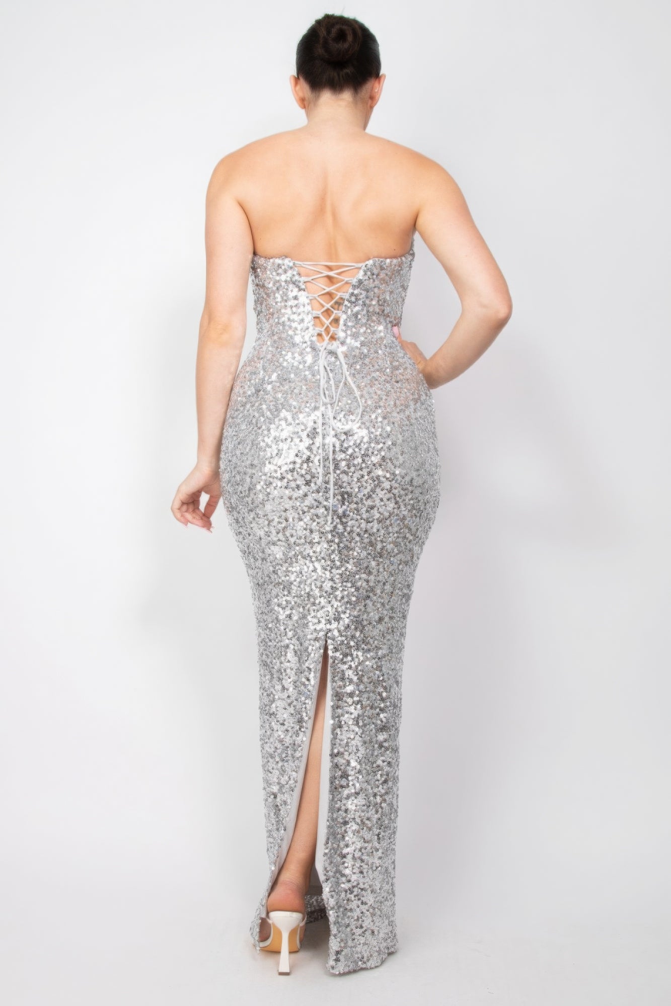 Sequin Crisscross Strapless Dress