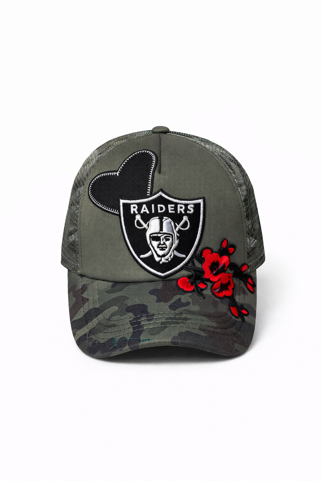 Hearts and Flowers Football Camo Trucker Hat