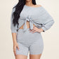 French Terry Off The Shoulder Top & Shorts Set