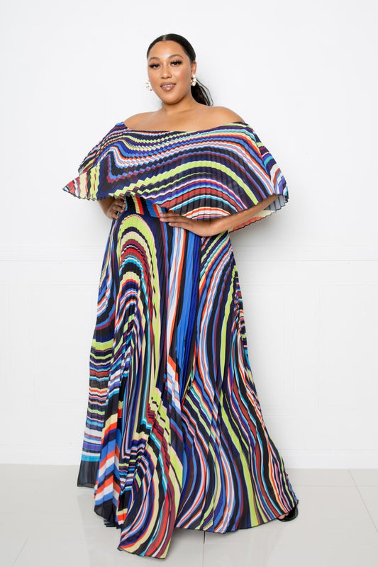 Curve Off Shoulder Pleated Maxi Dress