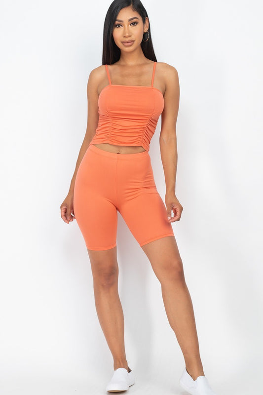 Ruched Cami Top & Biker Shorts Set