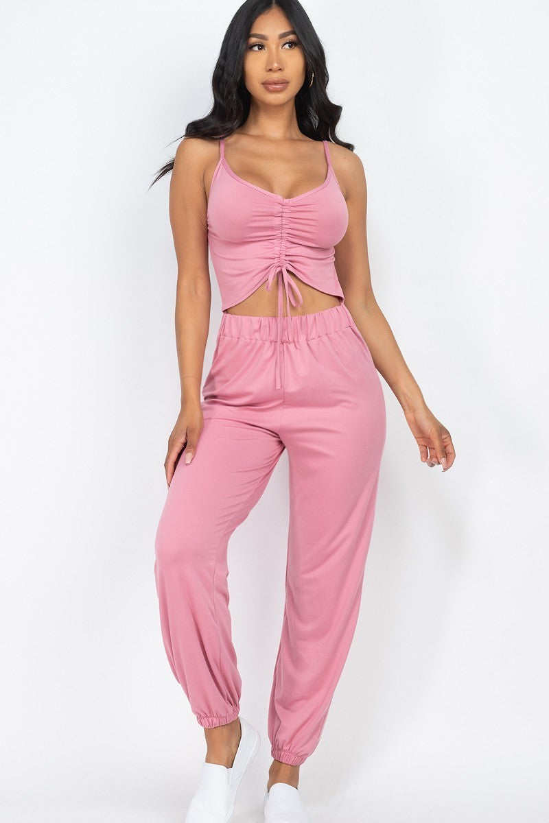 Ruched Cami Top & Jogger Pants Set