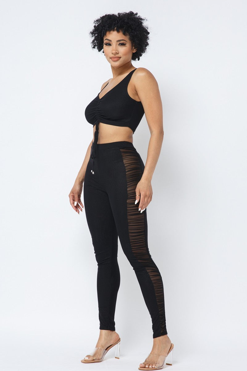 Ruched Crop Top & Mesh Leggings Set