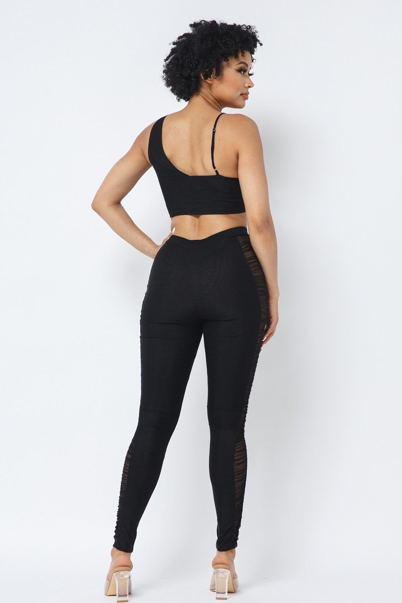 Ruched Crop Top & Mesh Leggings Set