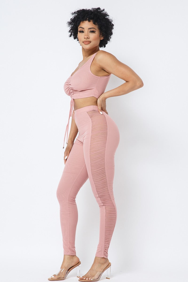 Ruched Crop Top & Mesh Leggings Set