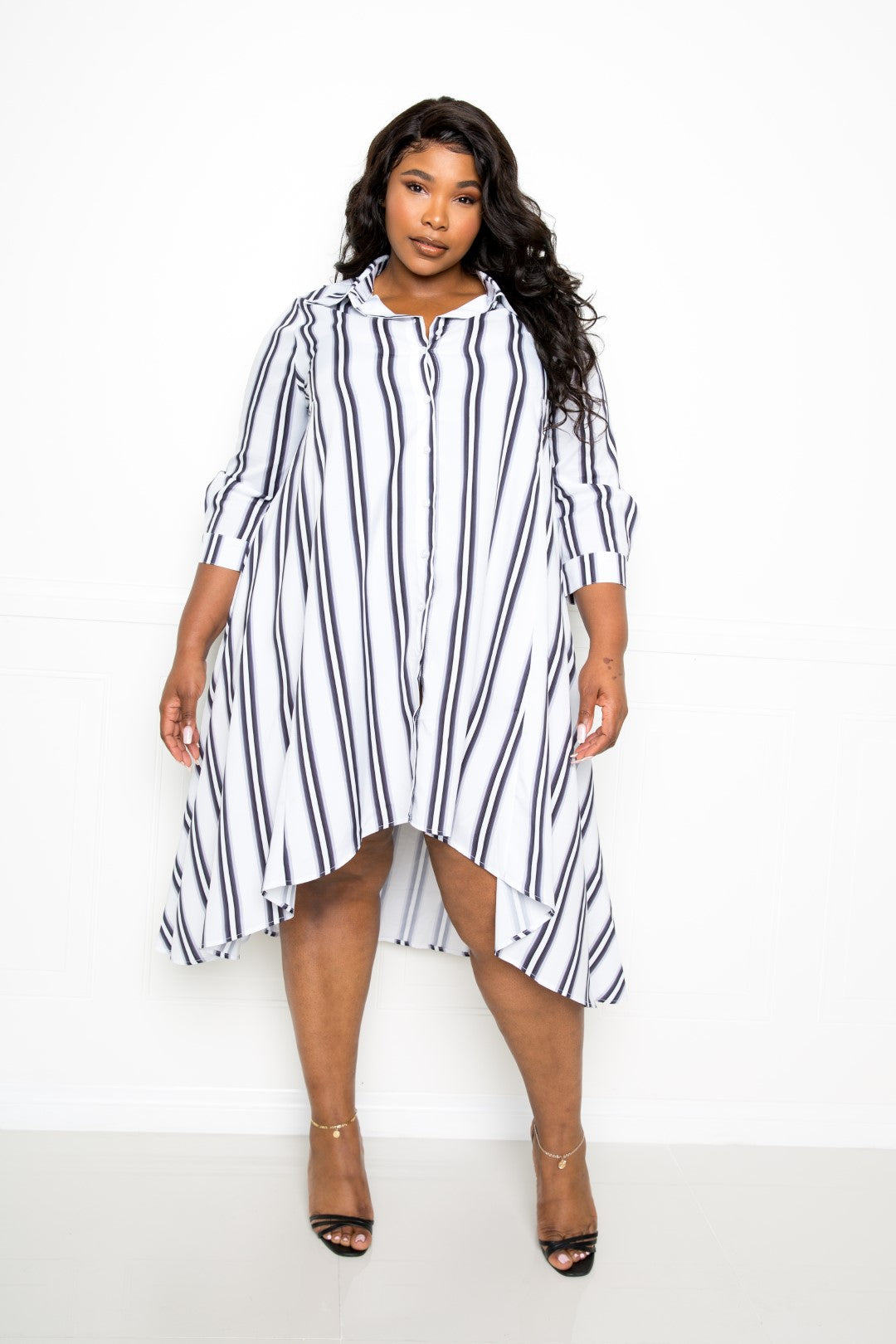 Curve Striped Shirt Dress