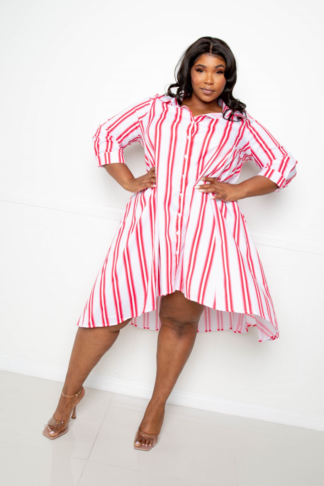 Curve Striped Shirt Dress