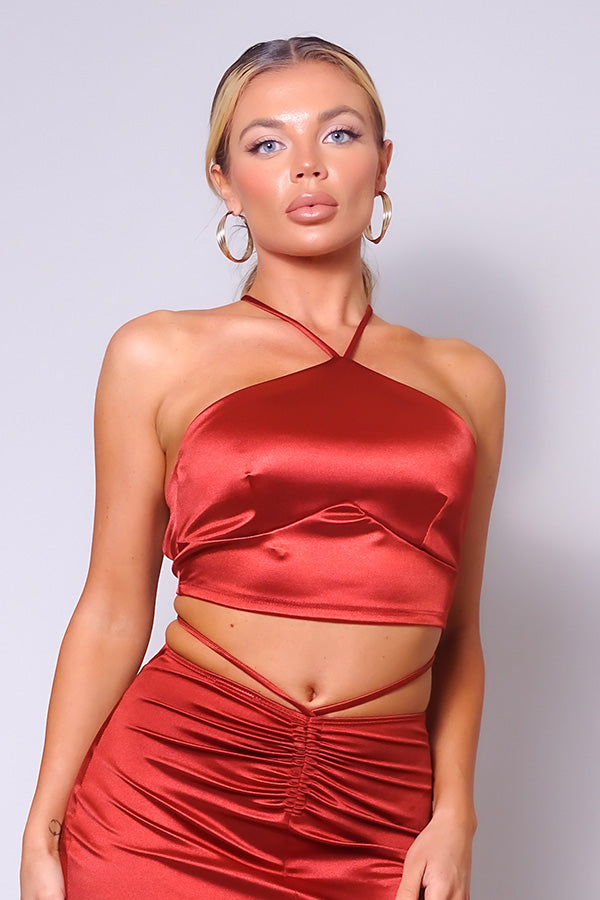 Satin Halter Crop Top