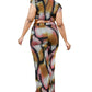 Colorful Drawstring Crop Top Pants Set