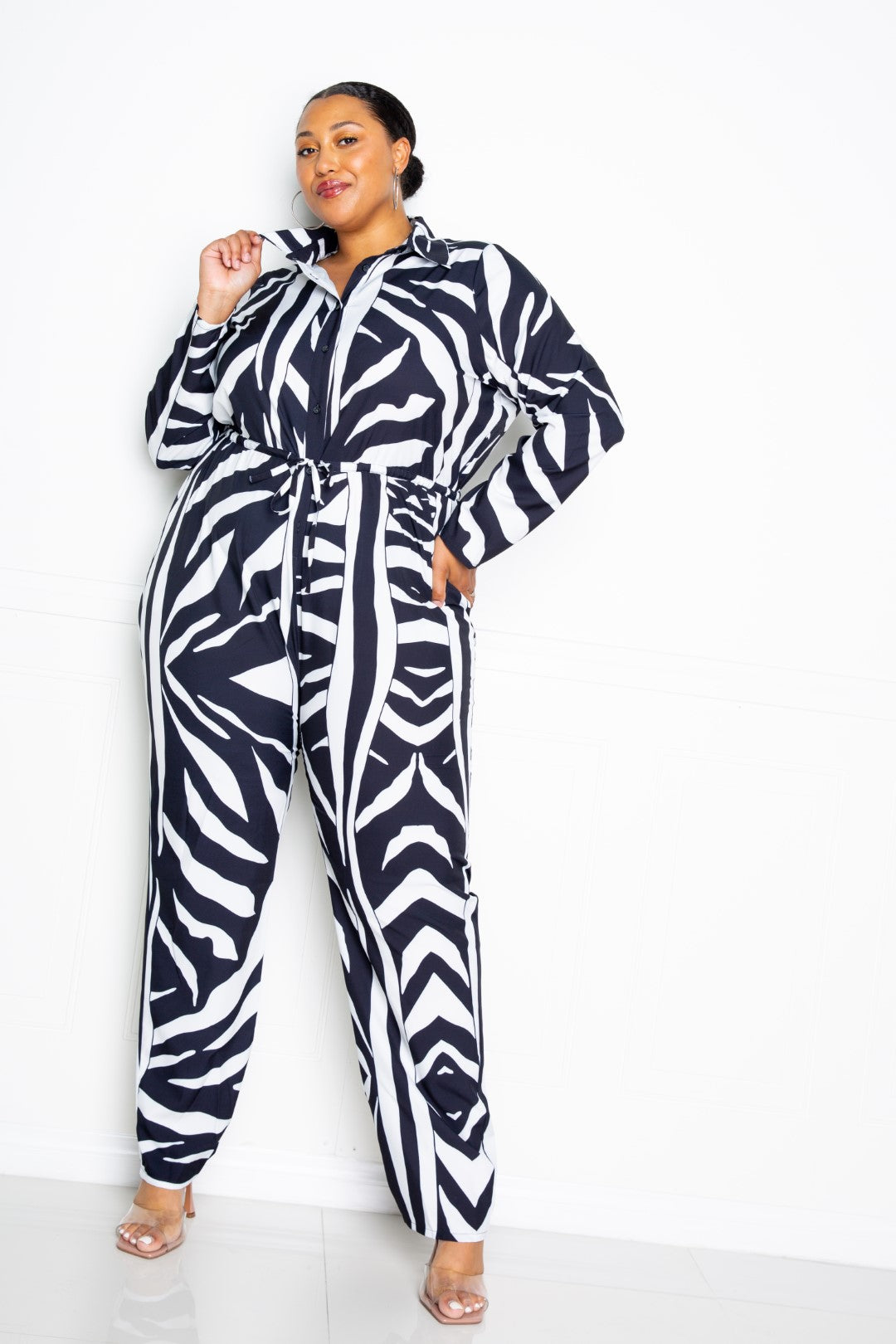 Black and White Long Sleeve Jumpsuit