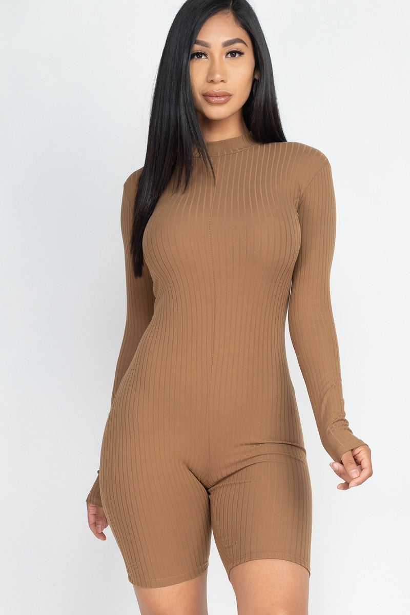 Ribbed Long Sleeve Knit Romper