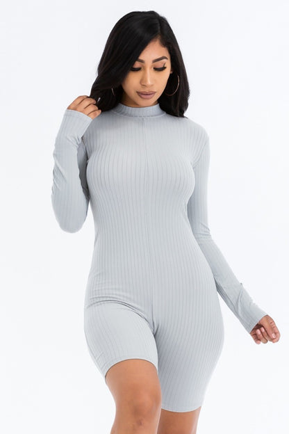 Ribbed Long Sleeve Knit Romper